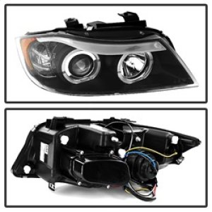 BMW 3 Series Headlight Set - SPYDER - LED Halo, Amber Reflector, Projector - Black - `06-`08
