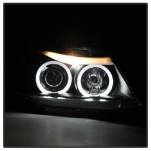 BMW 3 Series Headlight Set - SPYDER - LED Halo, Amber Reflector, Projector - Black - `06-`08
