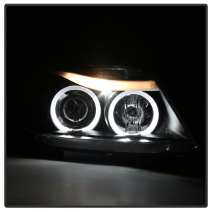 BMW 3 Series Headlight Set - SPYDER - LED Halo, Amber Reflector, Projector - Black - `06-`08