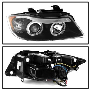 BMW 3 Series Headlight Set - SPYDER - LED Halo, Amber Reflector, Projector - Black - `06-`08