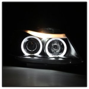 BMW 3 Series Headlight Set - SPYDER - LED Halo, Amber Reflector, Projector - Black - `06-`08