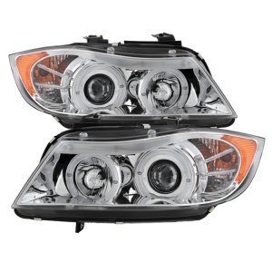 BMW 3 Series Headlights - SPYDER - Projector LED Halo Amber Reflector - Chrome - `06-`08 BMW 3 Series Headlights - SPYDER - Projector LED Halo Amber Reflector - Chrome - `06-`08