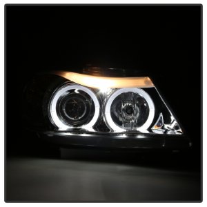 BMW 3 Series Headlights - SPYDER - Projector LED Halo Amber Reflector - Chrome - `06-`08 BMW 3 Series Headlights - SPYDER - Projector LED Halo Amber Reflector - Chrome - `06-`08