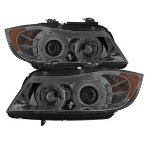 BMW 3 Series Headlights - SPYDER - Proj LED Halo Amber Reflctr - Smoke - `06-`08