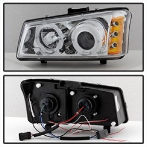 Chevrolet Silverado 1500 Projector Headlights - SPYDER - LED Halo - Amber Reflector - Chrome - `03-`06
