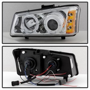 Chevrolet Silverado 1500 Projector Headlights - SPYDER - LED Halo - Amber Reflector - Chrome - `03-`06