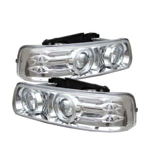 Chevrolet Silverado 1500 Headlights - SPYDER - Projector + LED Halo - Chrome - `99-`02