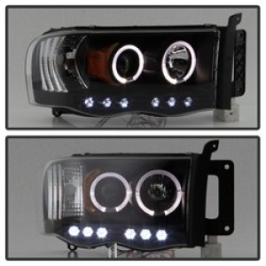Dodge Ram 2500 Headlights - SPYDER - LED Halo Projector - Black - `03-`05