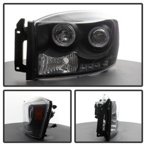 Dodge Ram 1500 Headlights - SPYDER - LED Halo Projector - Black - `06-`08