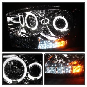 Dodge Ram 1500 Headlights - SPYDER - LED Halo Projector - Chrome - `06-`08