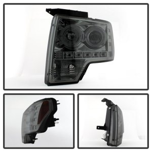 Ford F150 Headlights - SPYDER - LED Halo Projector - Halogen Model - Smoke - `09-`14