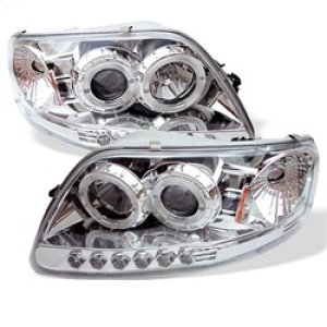 Ford F150 Projector Headlights - SPYDER - LED Halo Amber Reflector - Chrome - `97-`00