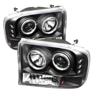 Ford F250 Super Duty Headlights - SPYDER - Projector Version 2 LED Halo - Black - `99-`04