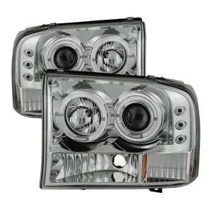 Ford F250 Super Duty Headlights - SPYDER - Version 2 LED Halo Projector - Chrome - `99-`04