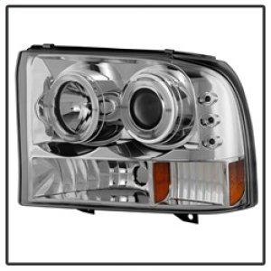 Ford F250 Super Duty Headlights - SPYDER - Version 2 LED Halo Projector - Chrome - `99-`04