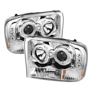 Ford F250 Super Duty Headlights - SPYDER - Version 2 LED Halo Projector - Chrome - `99-`04