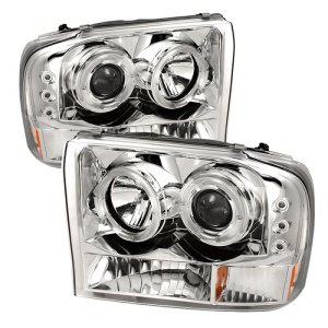 Ford F250 Super Duty Headlights - SPYDER - Version 2 LED Halo Projector - Chrome - `99-`04