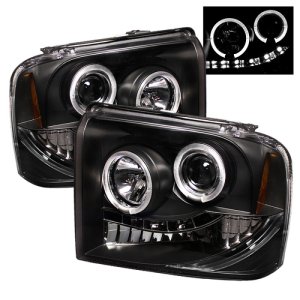 Ford F250 Super Duty Headlights - SPYDER - LED Halo Projector - Black - `05-`07