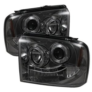 Ford F350 Super Duty Headlight Set - SPYDER - Projector LED Halo - Smoke - `05-`07