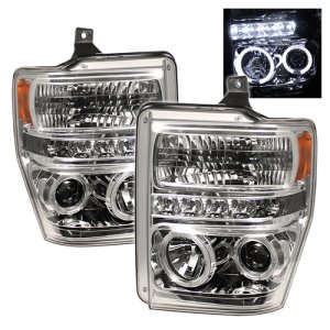 Ford F350 Super Duty Headlights - SPYDER - LED Halo - Chrome - `08-`10