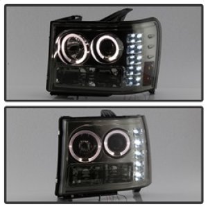GMC Sierra 3500 Headlights - SPYDER - Projector LED Halo - Smoke - `07-`13