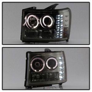 GMC Sierra 3500 Headlights - SPYDER - Projector LED Halo - Smoke - `07-`13