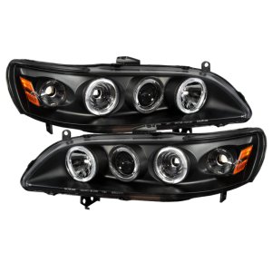 Honda Accord Headlight Set - SPYDER - Projector + LED Halo + Amber Reflector - Black - `98-`02