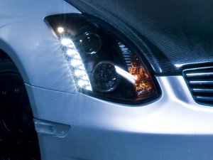 Infiniti G35 Headlights - SPYDER - Projector Halogen - LED Halo DRL - Black - `03-`07
