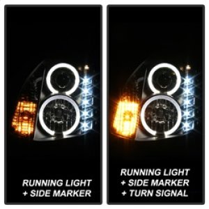 Infiniti G35 Headlights - SPYDER - Projector Halogen - LED Halo DRL - Black - `03-`07