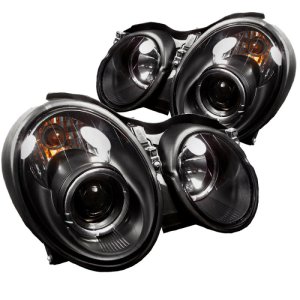 Mercedes-Benz CLK Headlights - SPYDER - Projector, LED Halo, Halogen - Black - `98-`02