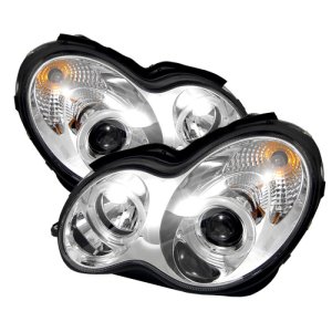 Mercedes-Benz C-Class Headlights - Front - SPYDER - Halogen-LED Halo Projector - Chrome - `01-`05