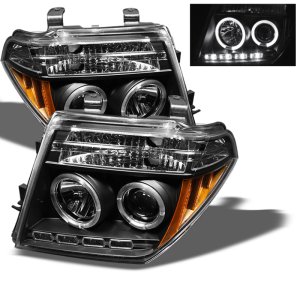 Nissan Frontier Headlights - SPYDER - Projector with LED Halo - Black - `05-`08