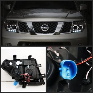 Nissan Frontier Headlights - SPYDER - Projector LED Halo - Smoke - `05-`08