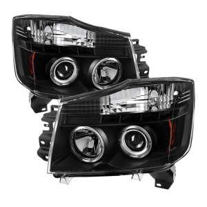 Nissan Titan Headlights - SPYDER - LED Halo Projector - Black - `04-`14