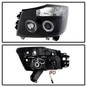 Nissan Titan Headlights - SPYDER - LED Halo Projector - Black - `04-`14