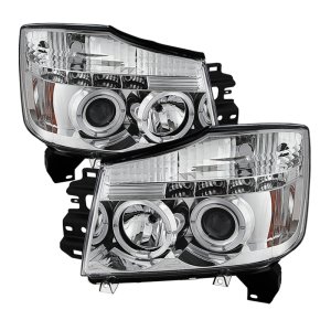 Nissan Armada Headlight Set - SPYDER - Projector, LED Halo - Chrome - `04-`07