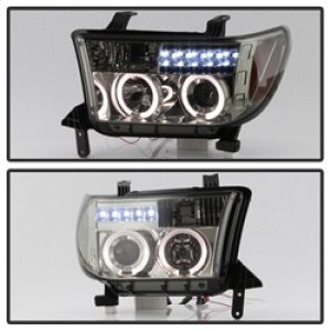 Toyota Tundra Headlights - SPYDER - Projector LED Halo - Smoke - `07-`13