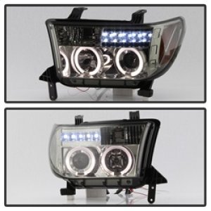 Toyota Tundra Headlights - SPYDER - Projector LED Halo - Smoke - `07-`13