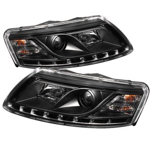 Audi A6 Headlights - SPYDER - Projector + DRL - Black - `05-`07