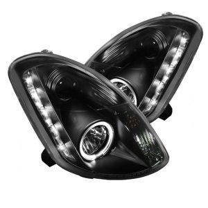 Infiniti G35 Headlights - SPYDER - LED Halo DRL - Black - `03-`04