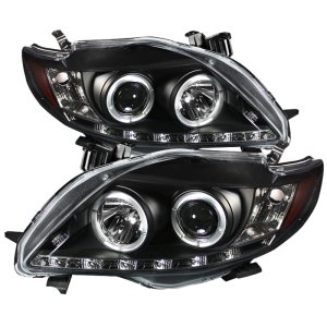 Toyota Corolla Headlights - SPYDER - Projector, LED Halo, DRL - Black - `09-`10
