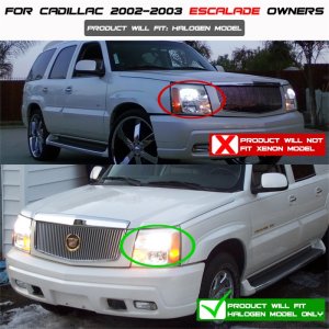 Cadillac Escalade Headlights - SPYDER - Projector Halogen Model - LED Halo DRL - Chrome - `02-`06