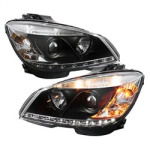 Mercedes-Benz C-Class Headlights - SPYDER - Projector, Halogen, DRL - Black - `08-`11
