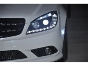 Mercedes-Benz C-Class Headlights - SPYDER - Projector, Halogen, DRL - Black - `08-`11