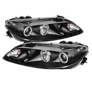Mazda 6 Headlights - SPYDER - LED Halo DRL with Fog Lights - Black - `03-`05