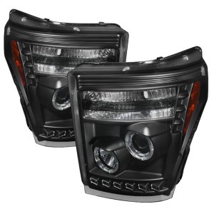 Ford Super Duty Headlights - SPYDER - LED Halo Projector - Black - `11-`15