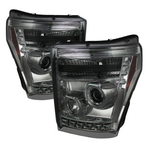 Ford Super Duty Headlights - SPYDER - LED Halo DRL - Smoke - `11-`15