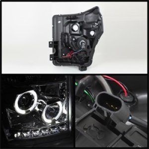 Ford Super Duty Headlights - SPYDER - LED Halo DRL - Smoke - `11-`15