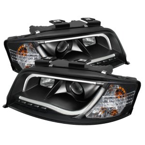 Audi A6 Headlights - SPYDER - Projector Light Tube DRL Halogen - Black - `02-`04