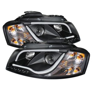 Audi A3 Projector Headlights - SPYDER - Light Tube DRL - Black - `06-`08